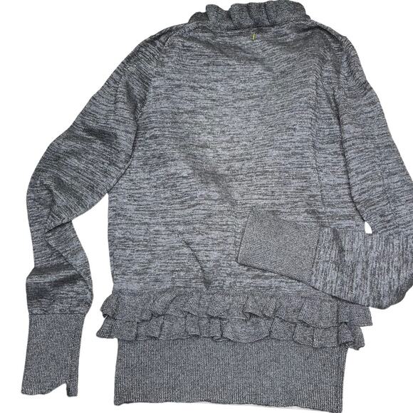 J.Crew gray ruffle deep V-neck cardigan Alpaca merino wool XS nwot - Picture 2 of 4